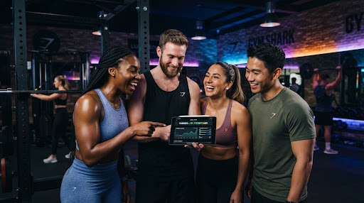 Cliente revisando su plan de dieta y progreso nutricional en una tablet